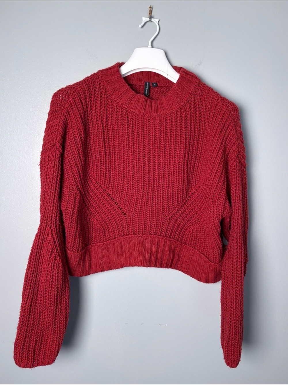 Rust Red Chunky Knit Boho Cropped Crewneck Sweater Medium